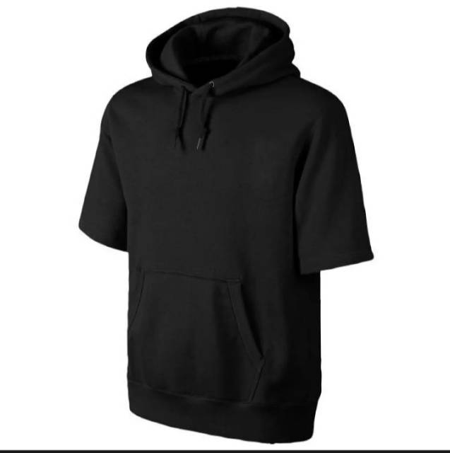 Hoodie pria lengan pendek hitam polos