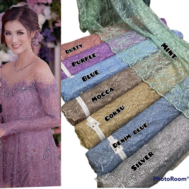 tile payet mutiara, bahan kebaya, kebaya blouse