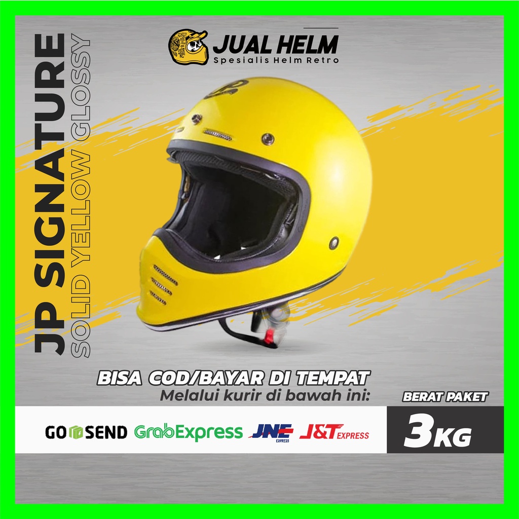 Jual Helm JP Retro Signature Solid Kuning Yellow Lemon Glossy Full Face