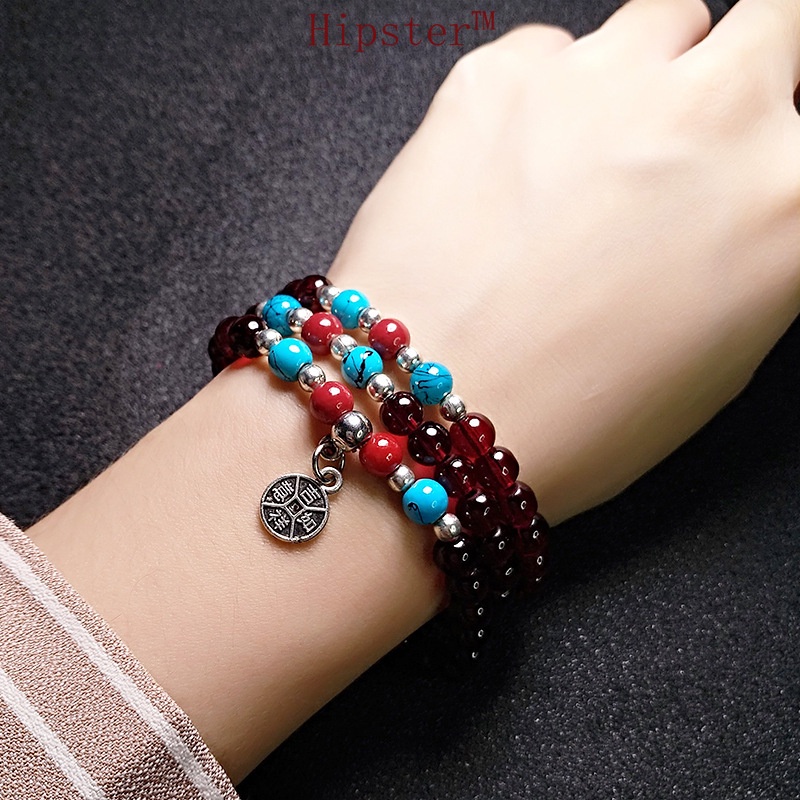 Retro Classic Three-Circle Turquoise Mori Style Bracelet