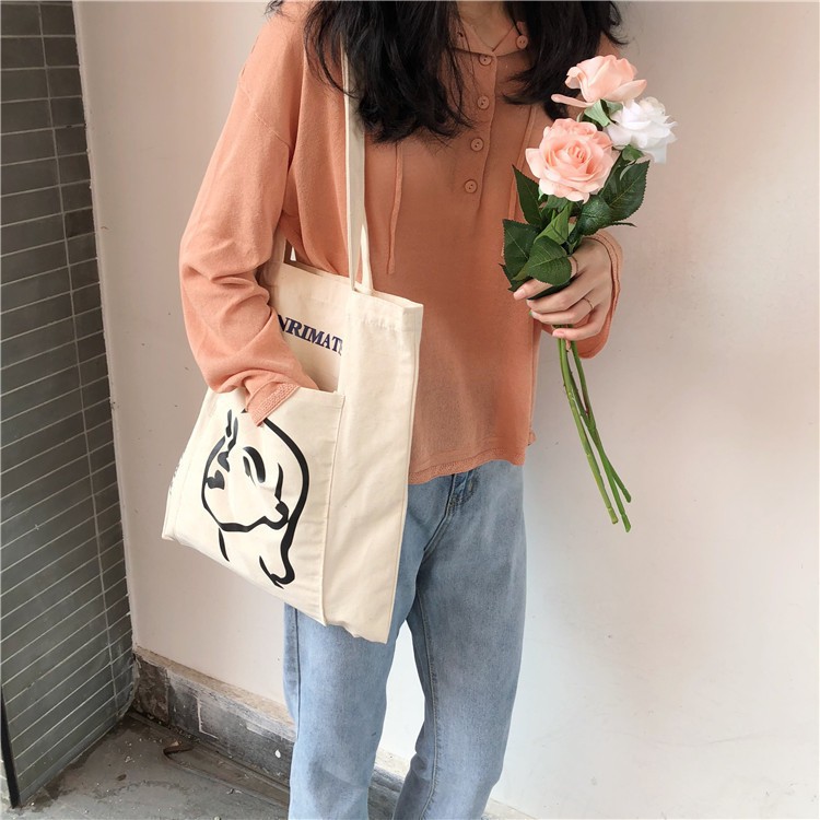 TC-48 tas kanvas canvas kotak text wanita bahu import jepang korea