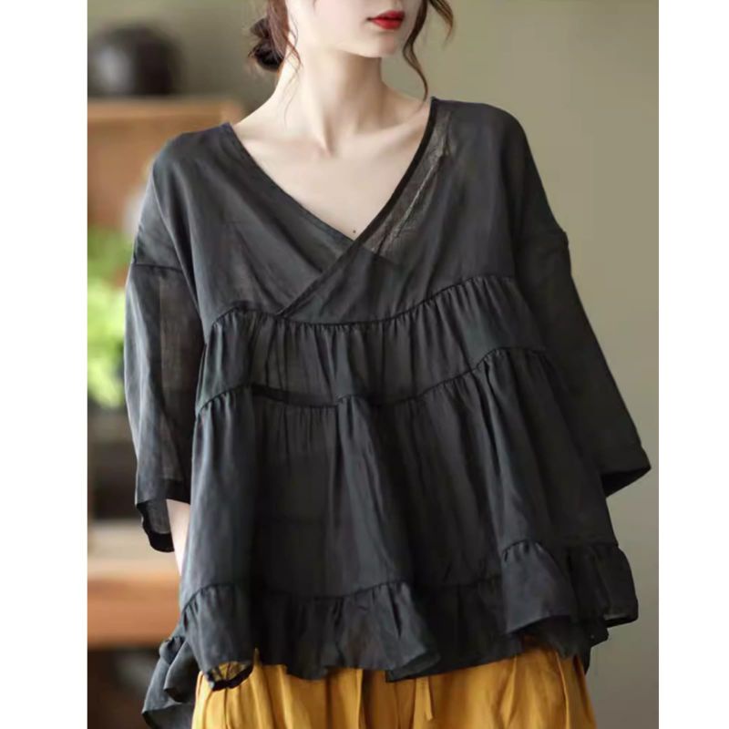 MDLV ~ 5075# Gessica Ruffled Babydoll Top Atasan Blouse Babydoll Import