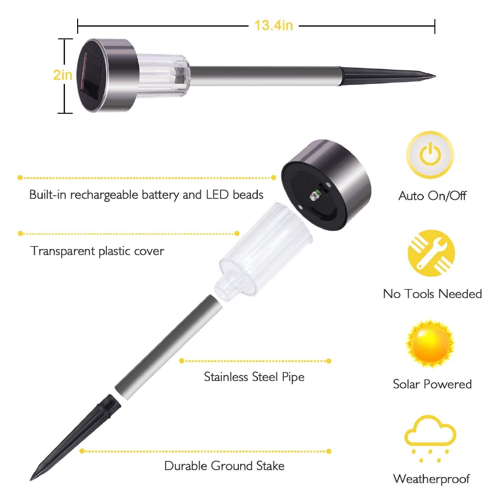 [Bayar Di Tempat]Lampu Taman LED Tenaga Surya Bahan Stainless Steel untuk Outdoor