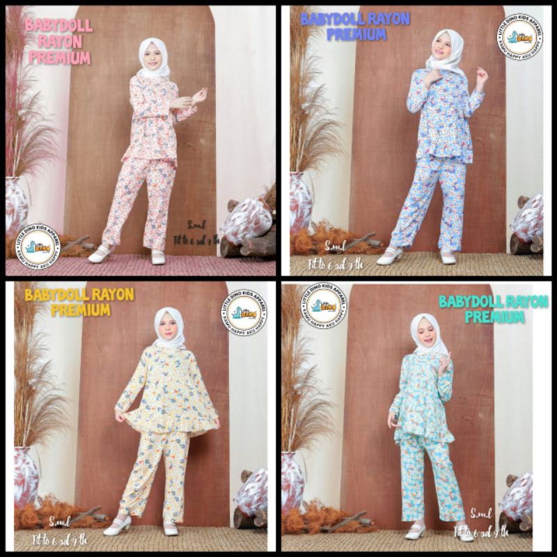 Setelan Anak Rayon One set Perempuan Flower Piyama Celana Panjang 4 5 6 7 tahun Baju Harian Anak Tanggung