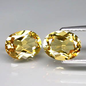 VS Pair Oval 3.10ct tcw. 9x7mm Natural Unheated Golden Yellow Beryl, Brazil BL131