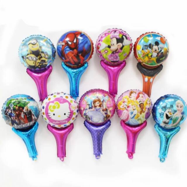 Balon Foil Tongkat Pentungan Captain America Minnie Mickey Frozen Hello Kitty Princess Spiderman