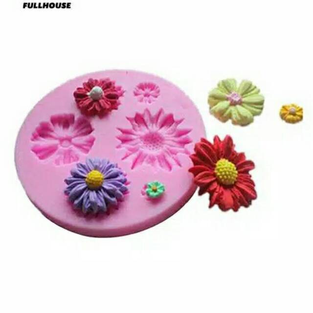 cetakan fondant coklat silikon 3D bunga daisy sunflower silmat huruf Rolling pin cutter snowflake