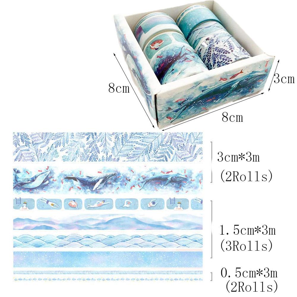 Chookyy 8roll/set Washi Tape Perlengkapan Sekolah Daun Hijau Kaktus Dicetak Multi-Warna Hias Scrapbooking Stiker