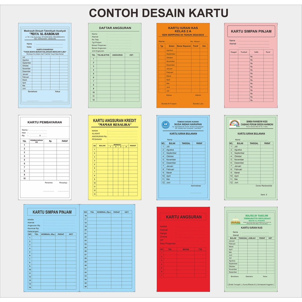 

CETAK KARTU IURAN KARTU PEMBAYARAN KARTU SPP KARTU KAS UNTUK PAUD TK SD SMP KOPERASI