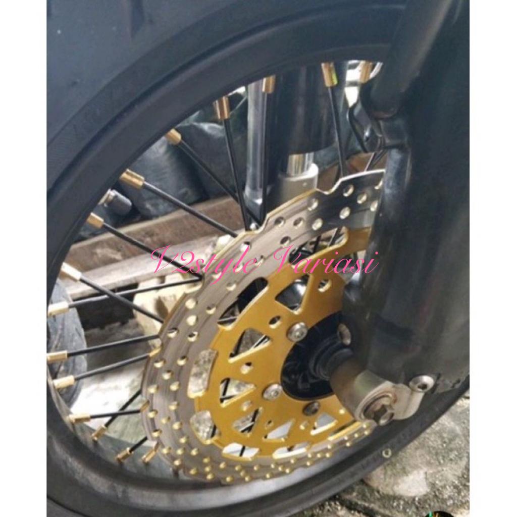 PIRINGN DISC BRAKE DEPAN LEBAR 320MM PNP CRF KLX DTRACKER + SET BREKET KALIPER FULL CNC HITAM TINGGAL PASANG PIRINGAN CAKRAM LEBAR TEBAL 3.5MM HONDA CRF 150 150L 250R 450X 250X D TRACKER KLX 150 WARNA CHROME GOLD MSX RACING ORIGINAL