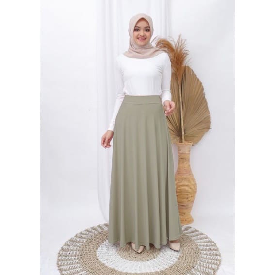 Rok Payung Panjang Wanita Rok Lebar-Olive