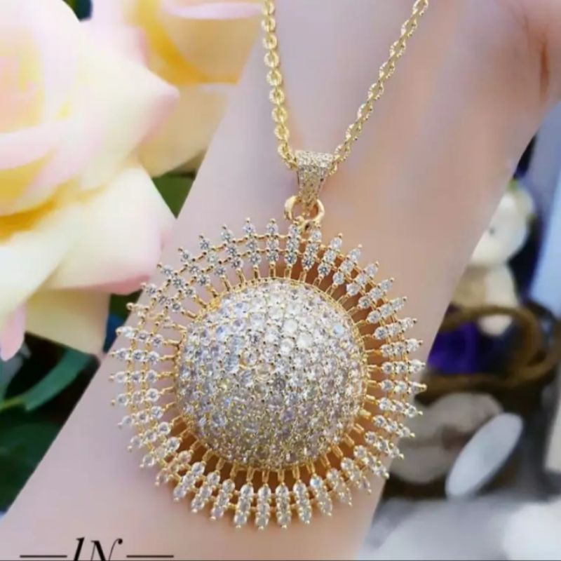 Kalung Nuri titanium liontin permata matahari.asli anti karat lapis emas 24k