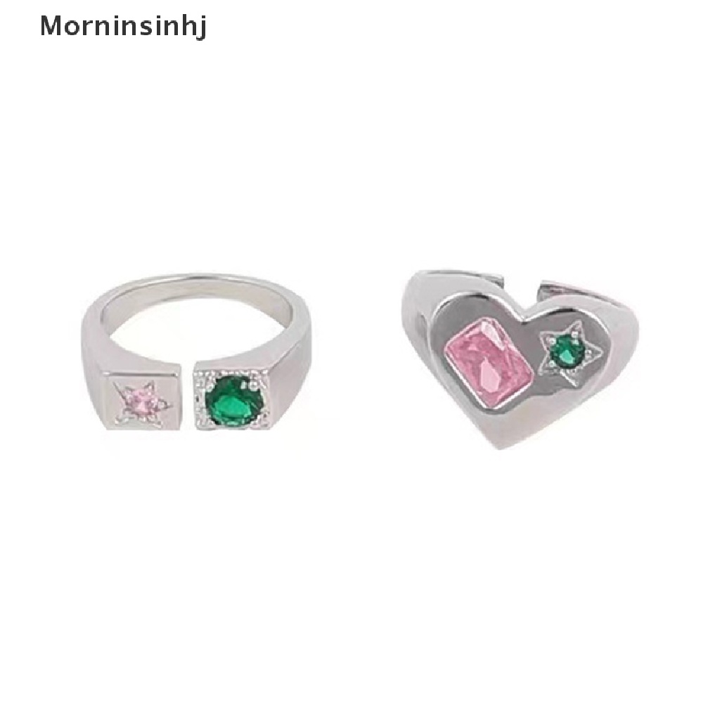 Mornin Cincin Terbuka Kristal Pink LOVE Hati Untuk Wanita Pernikahan Perhiasan Vintage Mewah id