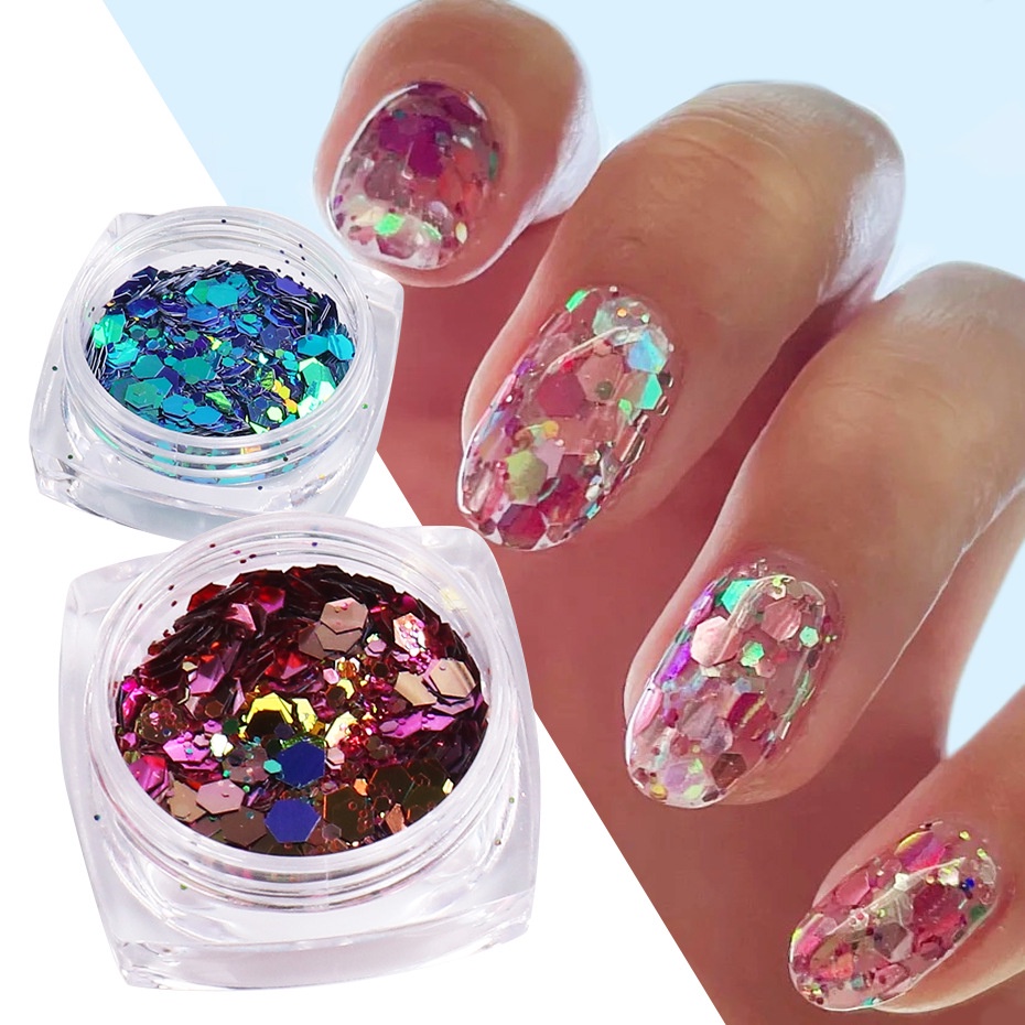 1 Kotak Stiker Sequin Glitter Desain Putri Duyung 3D Untuk Dekorasi Nail Art Manicure