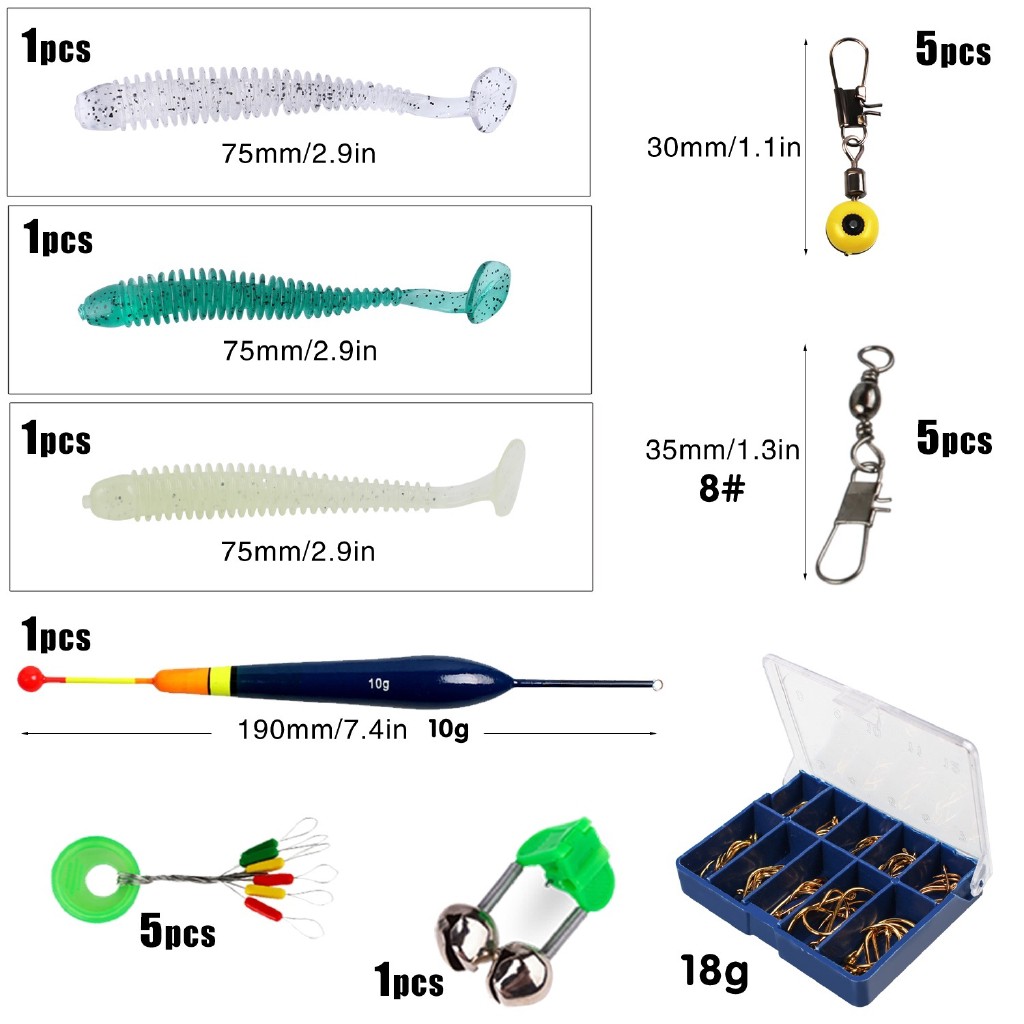 Sougayilang Memancing Aksesoris Memancing Set untuk Pemula Termasuk Pancing Umpan Kait Aksesoris Yang Diperlukan untuk Memancing Alat