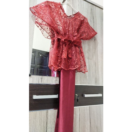 setelan kebaya modern atasan outer tile bawahan rok velvet Tinggal pakai