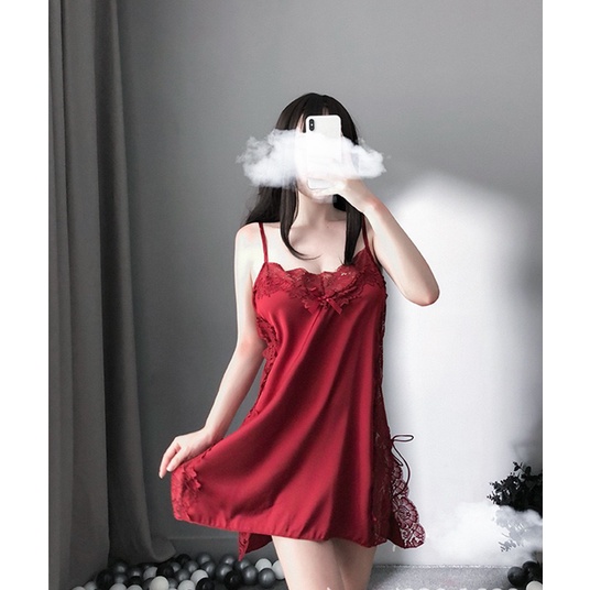 Lingerie Satin Set samping Tali Baju Tidur Suspender Babydoll Lingerie A512