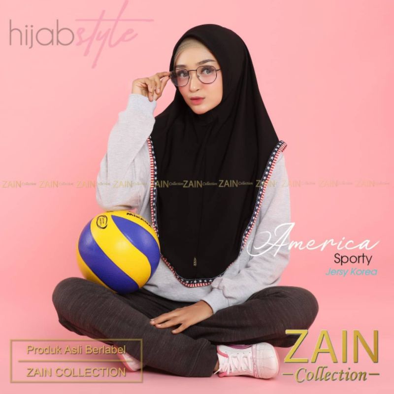 (Bisa Cod) Bergo Sporty America Original Zain Jersey Super 100% Real pic Hijab sporty olahraga-Hitam