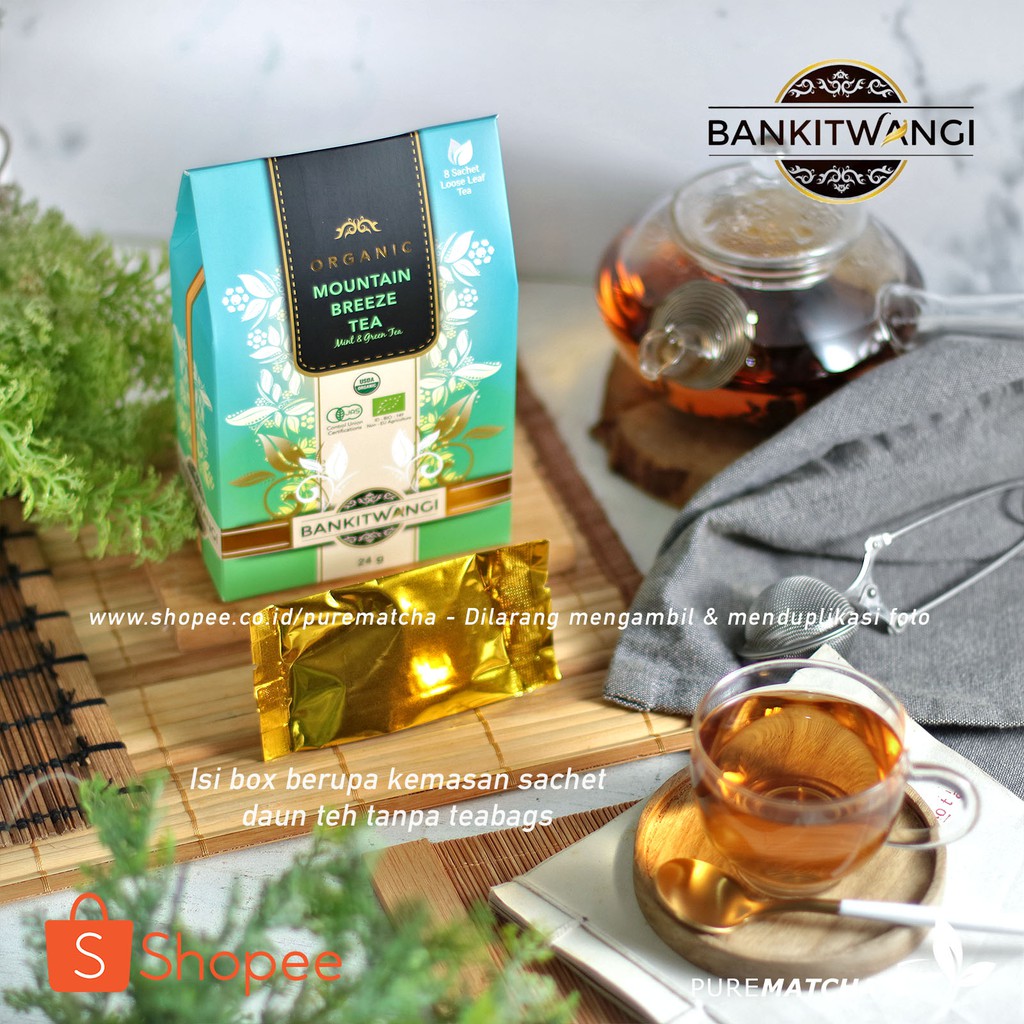 

Bankit Wangi - MOUNTAIN BREEZE Organic 3gr Kemasan Sampel Green Tea Mint Blend Premium BankitWangi