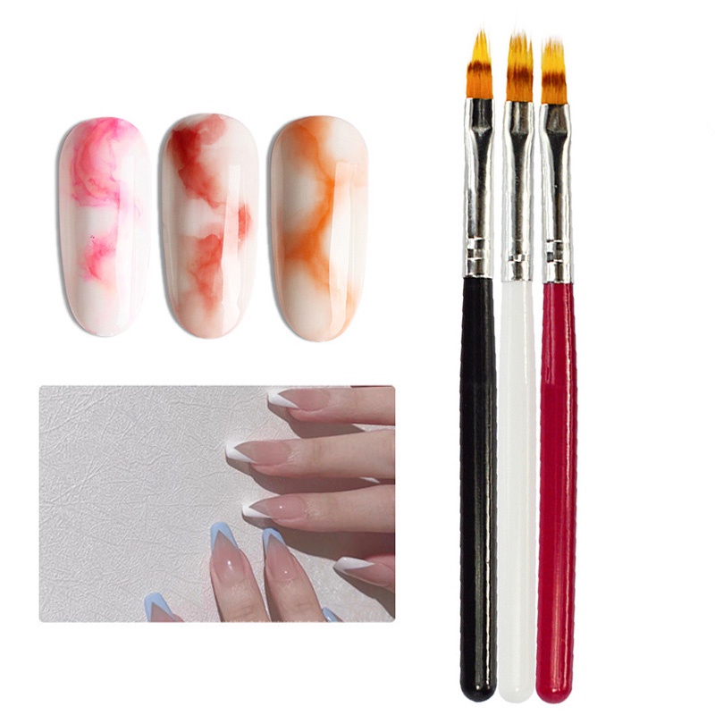 1pc Brush Pen Nail Art UV Gel Gradasi Gagang Kayu Hitam Merah Untuk Manicure