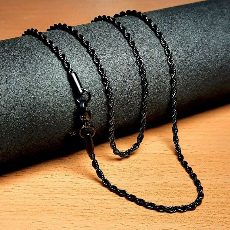 Kalung Tambang Titanium black import dijamin Antikarat bestseller bestquality premium Titanium hitam