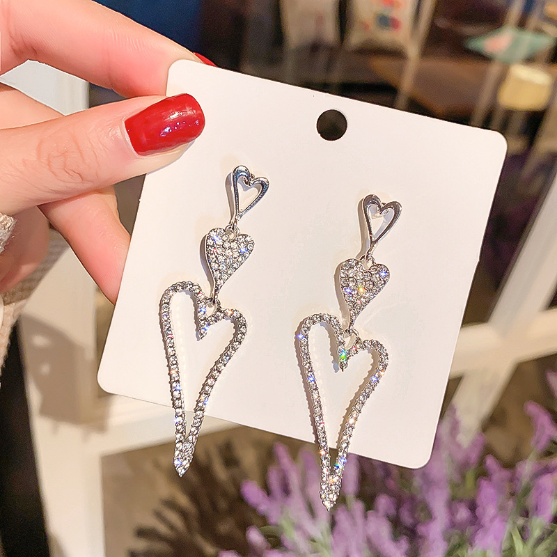 Anting Tusuk Sterling Silver 925 Desain Hati Hias Berlian Imitasi Gaya Korea Untuk Wanita