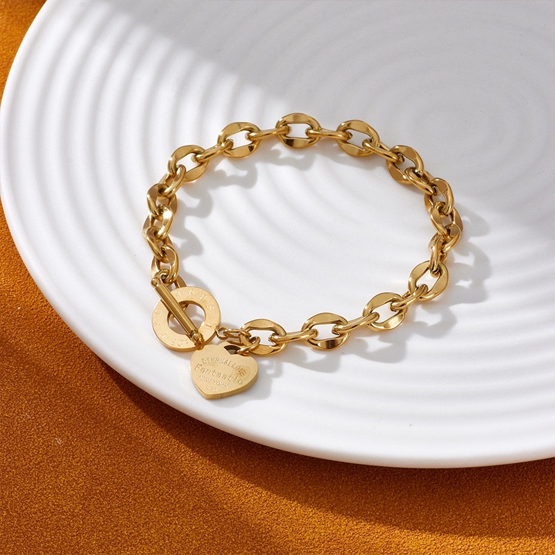 R3 gelang titanium hati rantai cantik diamonde besar