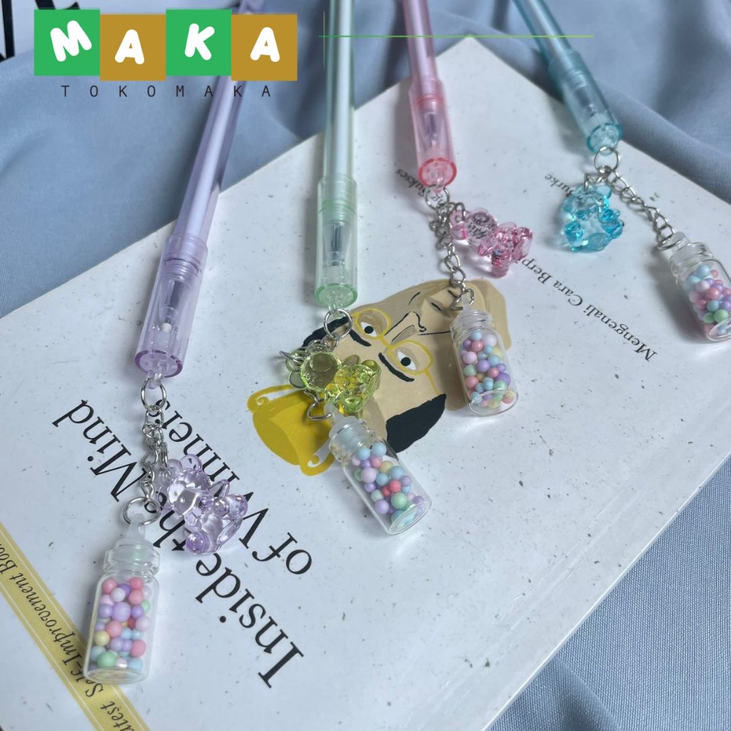 

pulpen gantungan beruang botol bulat pen beruang pena bolpen tinta hitam perlengkapan sekolah alat tulis kantor lucu atk termurah