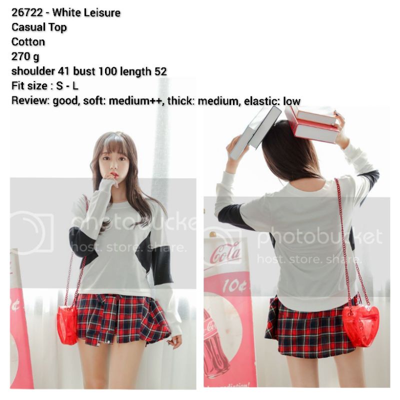 Kaos cewek simpel putih list hitam lengan panjang