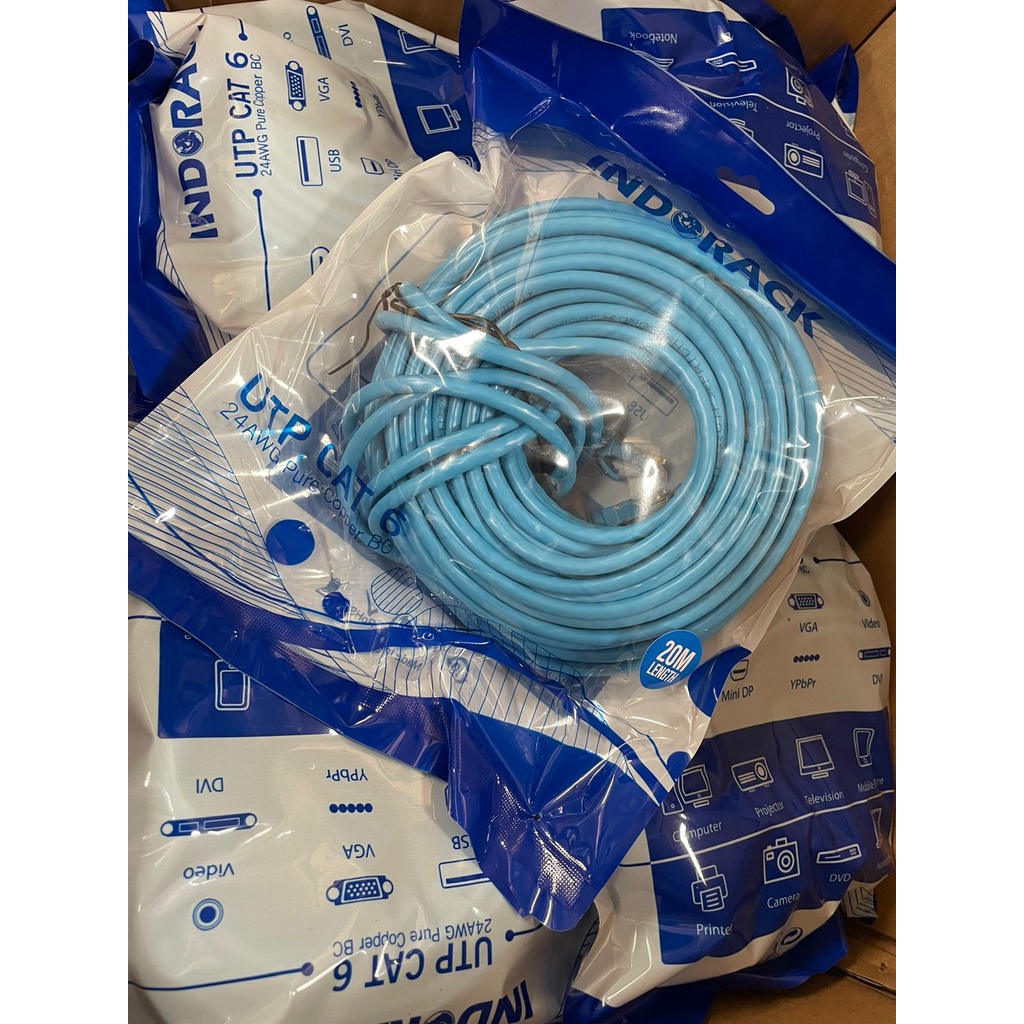 Patch Cord CAT6, 24AWG, 20 Meter Blue / White / Yellow - INDORACK 20 Meter