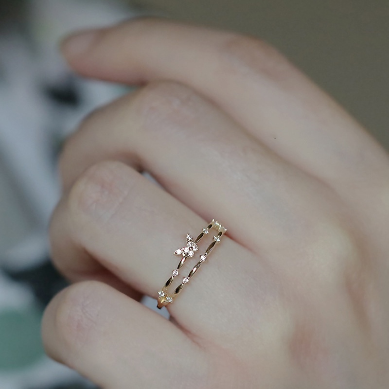 Cincin Wanita Bahan Sterling Silver 925 Desain Kupu-Kupu Hias Kristalberlian Gaya Koreasimple Untuk Pernikahan