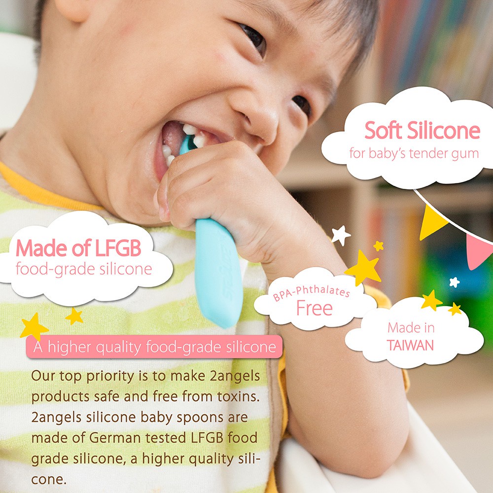 2Angels Silicone Baby Spoon With Case | Sendok Makan Bayi