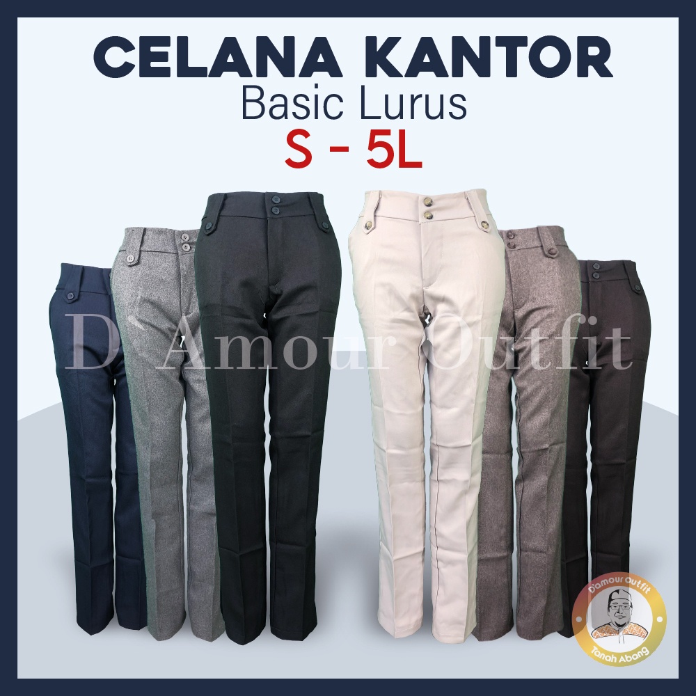 Celana Panjang Wanita Polos Pakaian Kerja Formal Kantoran Clana Bahan Cewek Kantor Dewasa Anak Motif Salur Garis Kotak Slim Fit Highwaist Baggy Pants Tartan Pinggang Karet Perempuan Korean Style Cewe Jumbo Big Size