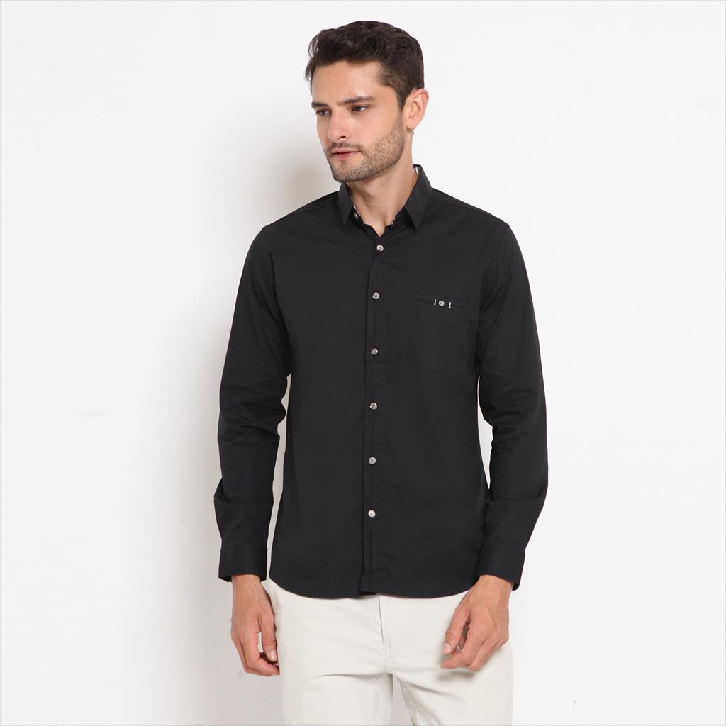 Larusso Kemeja Premium Poplin Jet Black Kemeja Casual - Kemeja Pria