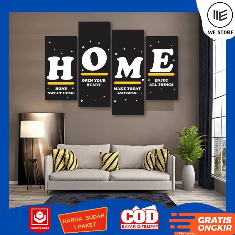 HIASAN DINDING 1 SET 4 PCS HOME / PEMANDANGAN DEKORASI RUMAH / PAJANGAN KAMAR / RUANG TAMU / LUKISAN