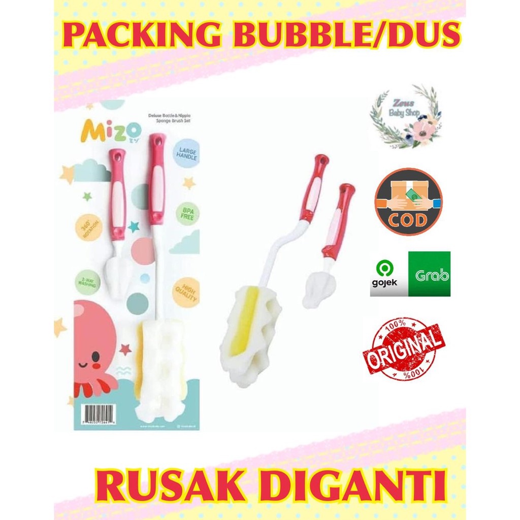 Mizo Deluxe Bottle &amp; Nipple Sponge Brush / Mizo Nylon Brush / Mizo Straw Brush / Sikat Botol Bayi / Sikat Sedotan / Sikat Dot / sikat botol susu