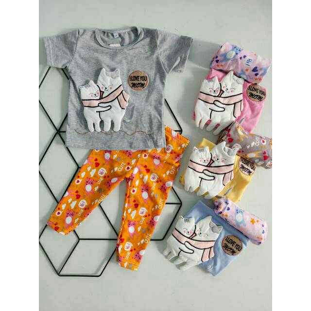 Setelan baju anak/setelan legging anak/kucing/baju anak murah/baju anak perempuan/lengging kucing