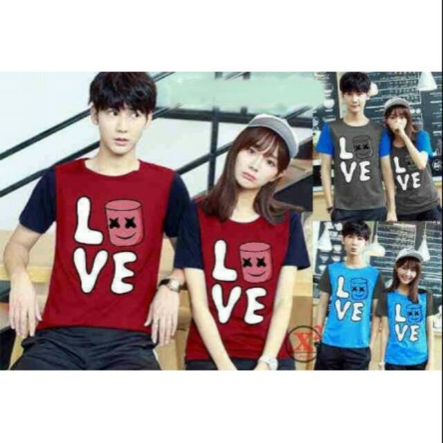 Kaos couple love marshmello lengan pendek - baju pasangan marshmello love