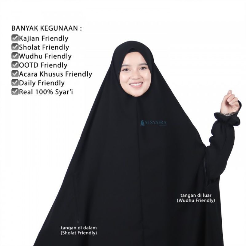 Set Khimar Syari Handzipper Nailah Niqab Poni Jetblack Alsyahra Exclusive