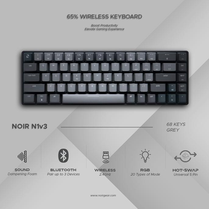 Noir N1 - 65% Wireless Mechanical Keyboard (Grey) Termurah