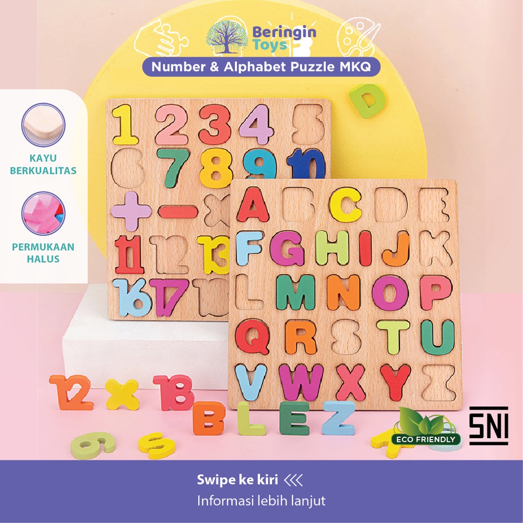 Puzzle Huruf dan Angka / Wooden Toys / Mengenal Huruf dan Angka / Puzzle Anak / Mainan Puzzle / Main