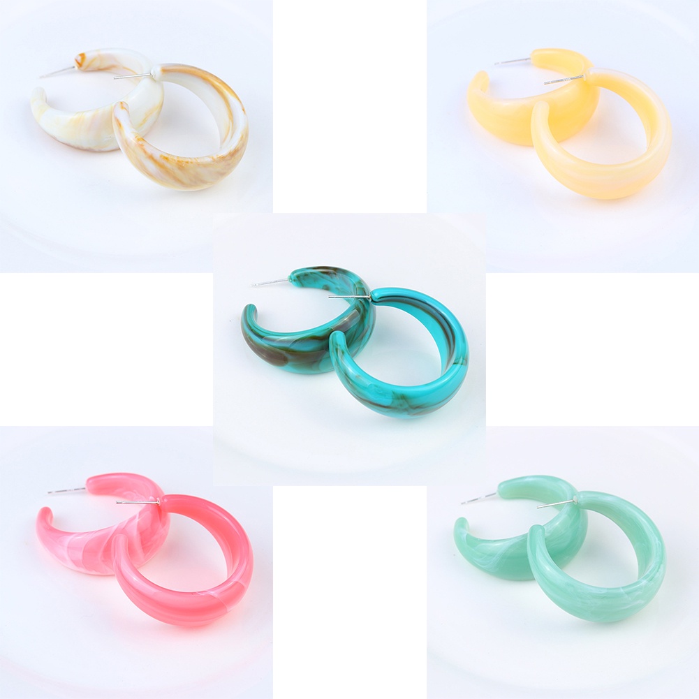 Anting Bentuk C Geometris Bahan Resin Akrilik Warna Permen Gaya Korea Untuk Wanita