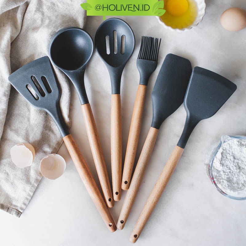 Holiven Spatula Sutil Sodet Capitan Jepitan Scraper Whisk Sendok Utensil Centong Alat Masak Dapur-6