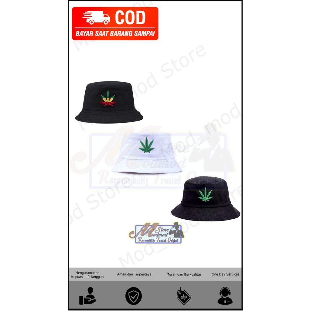 TOPI BUCKET DEWASA BORDIR DAUN / TOPI BUCKET CEWEK / TOPI BUCKET DEWASA PRIA - DRILL - Mod_mod Store