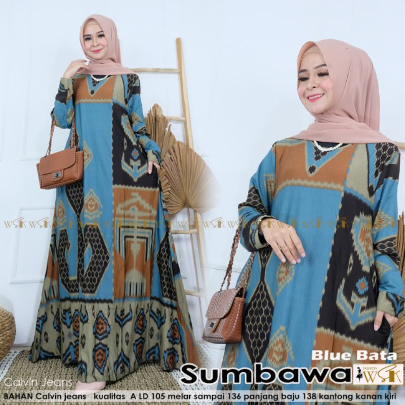 Gamis Jumbo Wanita muslimah Syar'i Sumbawa Maxi Bahan Calvin jeans Dress kondangan arisan pesta Ori
