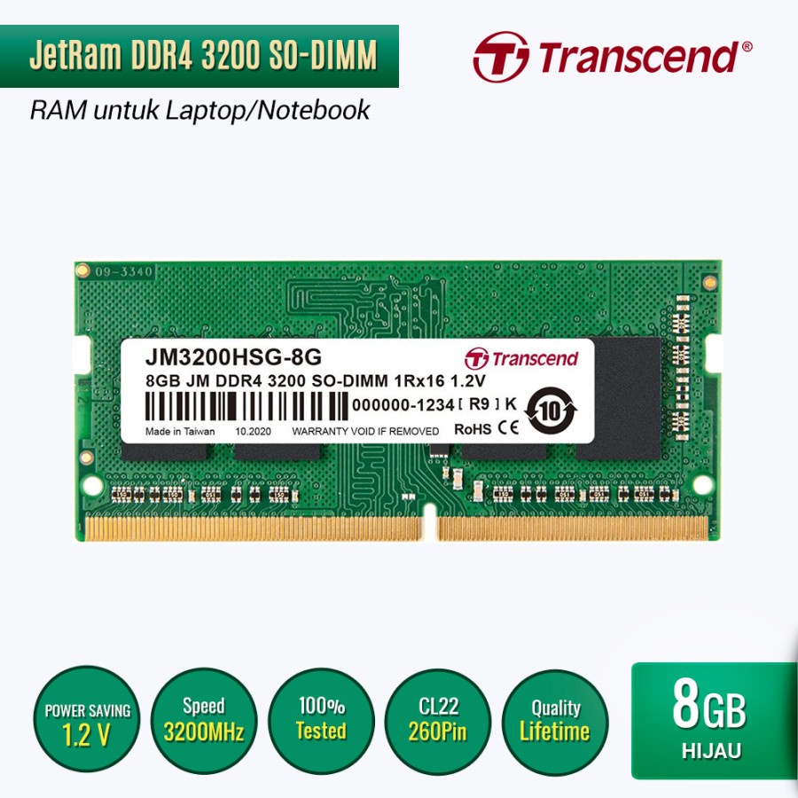 Transcend JetRam SO-DIMM DDR4 3200 8GB for Laptop / Notebook