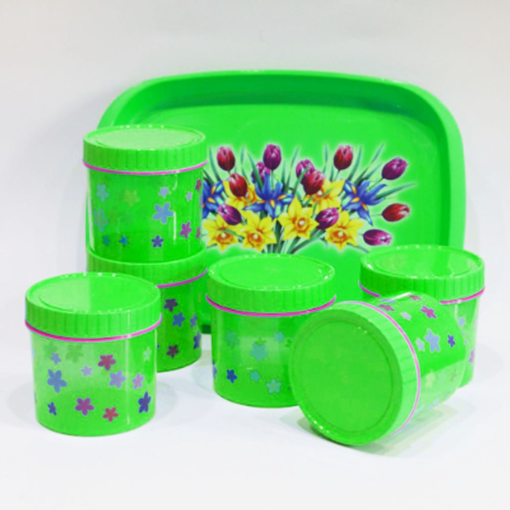 TOPLES LEBARAN / Toples TONAM Plastik / Toples Jumbo Set Motif Bunga isi 6 pcs + Nampan Baki - Random Colour