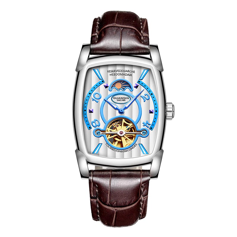 Jam tangan mekanik keren GUANQIN 2018 Fashion Rectangle Sport watch Luxury Tourbillon Automatic