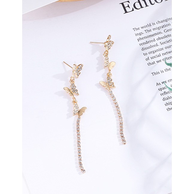 LRC Anting Tusuk Fashion Gold Color Diamond Decorated F12980