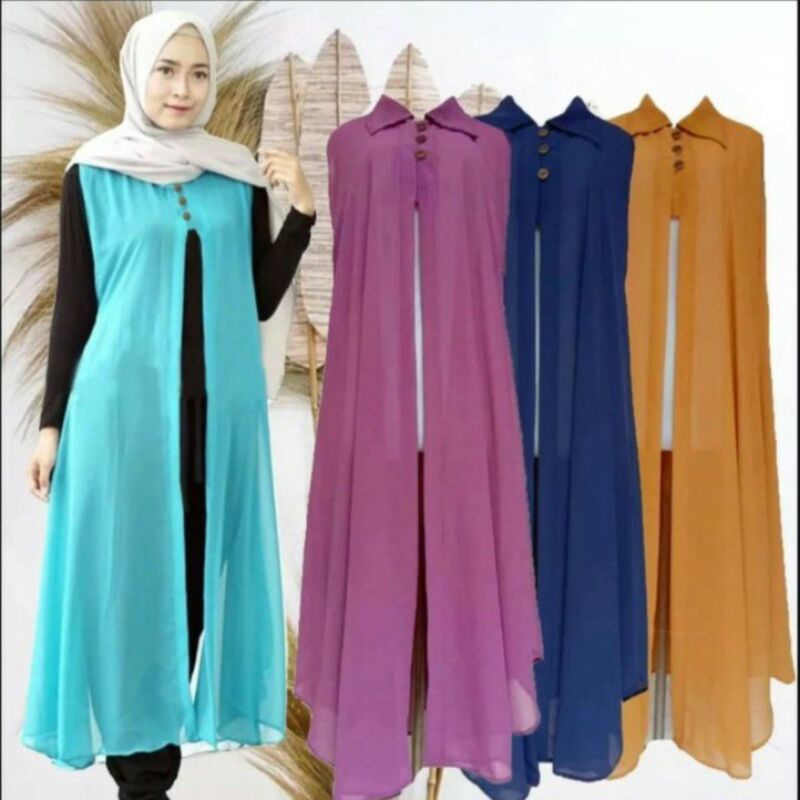 Long Outer Baby Doll Cardigan Gardigan Wanita Panjang Fashion Muslim Kekinian Terbaru Tanpa Lengan P